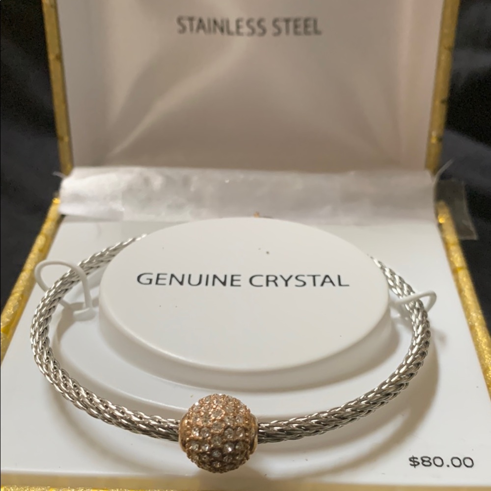 Source Unknown Silver Bracelet with Gold Crystal Bead - Picture 2 of 3